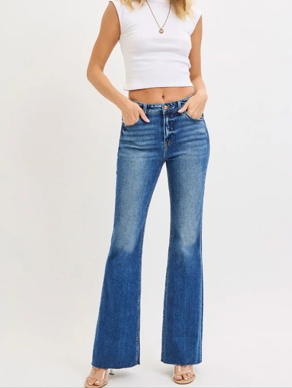 RISEN Chloe High Rise Fray/Raw Hem Flare Boot Cut Jeans - RDP5501